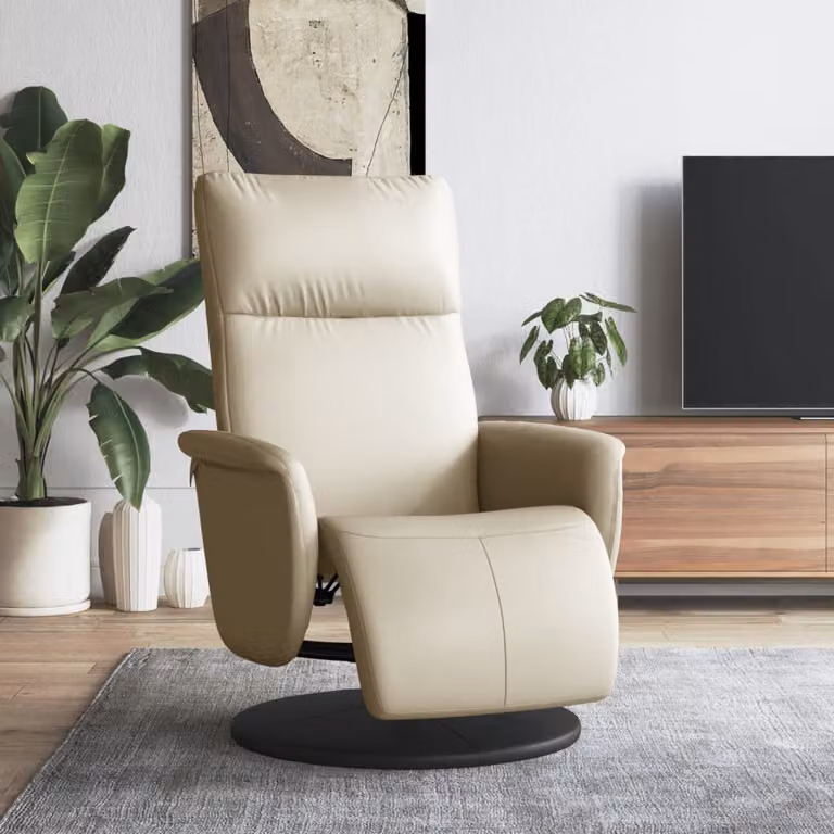 vidaXL Poltrona Reclinabile con Poggiapiedi in Similpelle Beige con Base Girevole a 360 Gradi