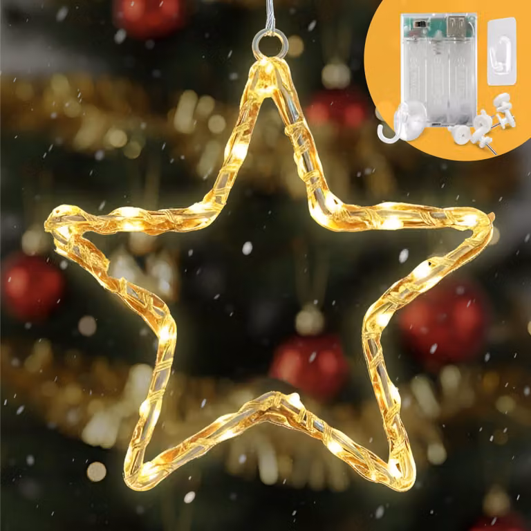 Catena luminosa a LED con stelline, 20 LED bianco caldo, 2 metri, con timer