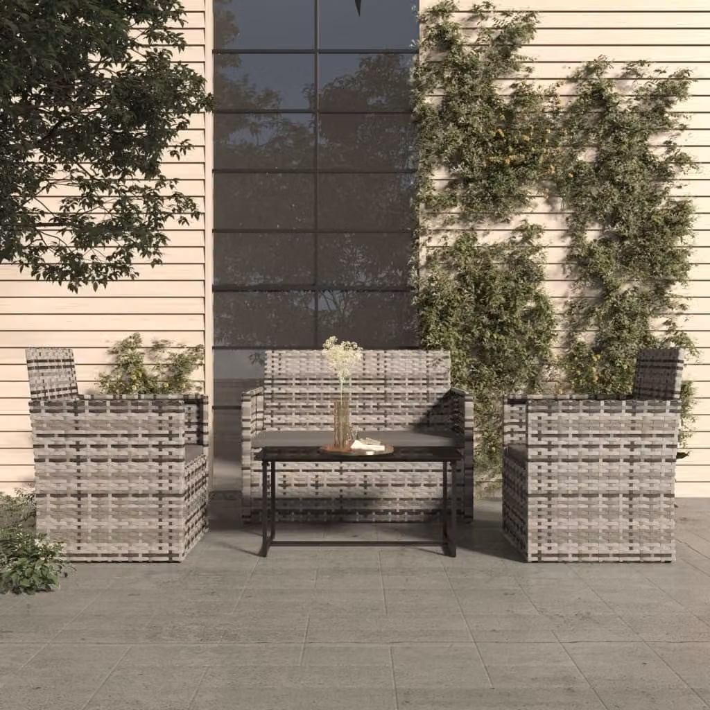 The Living Store Set salotto da giardino 4 pezzi con cuscini in poly rattan grigio