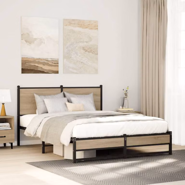 vidaXL Giroletto in Metallo Rovere Sonoma per Adulti, L/P: 140 x 200 cm