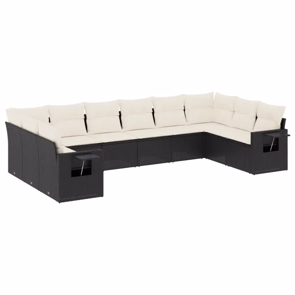 Set di Divani da Giardino a Forma di U vidaXL in Polyrattan Nero con Cuscini Imbottiti e Rivestimenti Rimovibili – 2