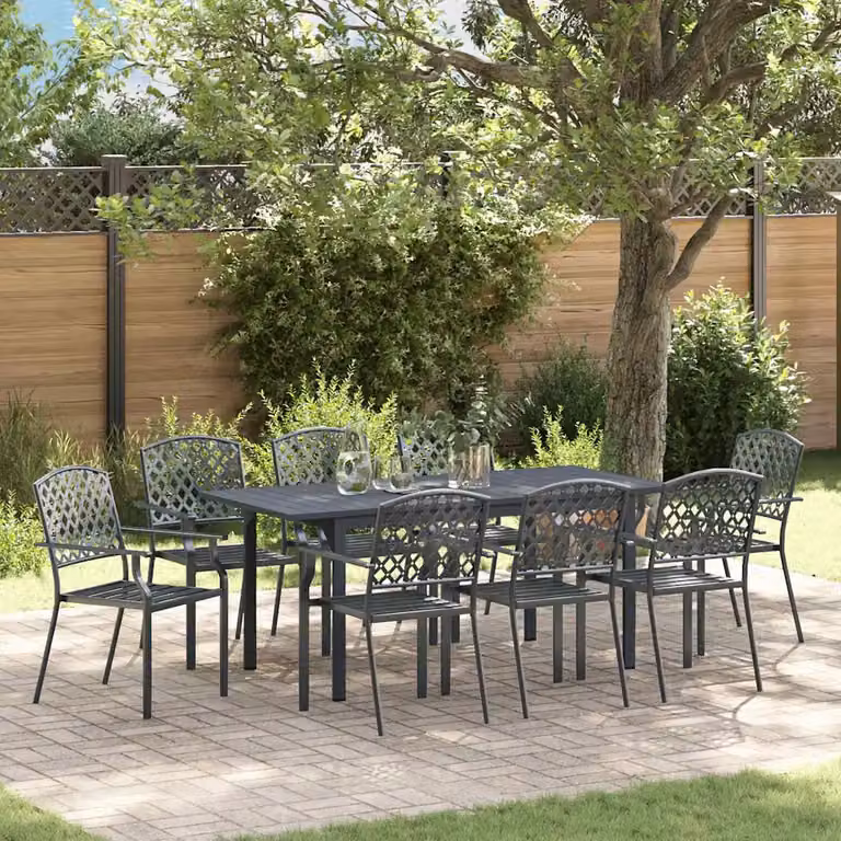 Set da pranzo per giardino e terrazza vidaXL in metallo antracite, 9 pezzi