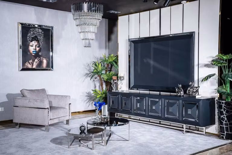 Set TV Ständer Sessel Couchtisch Beistelltisch Wohnzimmer 5tlg grau