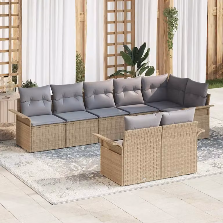 Set Divano da Giardino vidaXL 8 pz Beige con Cuscini e Tavolino in Polyrattan e Metallo