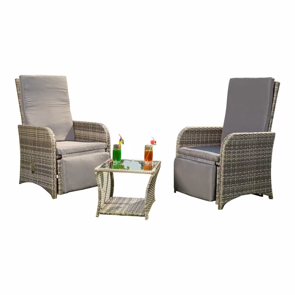 Melko Set di sedute 2 poltrone Tavolo Mobili da giardino in polyrattan Set da pranzo - Grigio