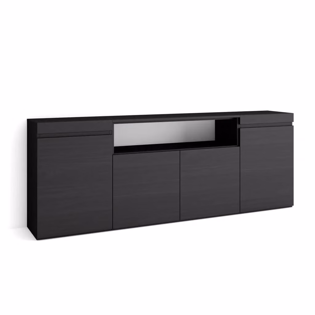 Credenza moderna SKRAUT HOME in legno nero opaco con 4 porte, L: 200 cm, P: 35 cm, H: 75 cm – 2