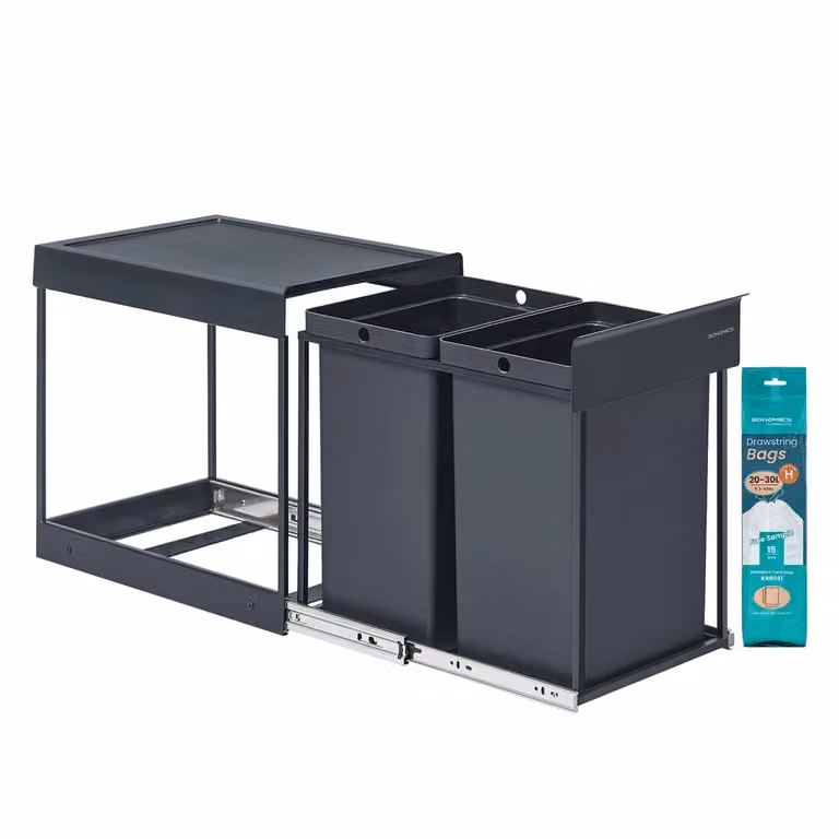 Pattumiera estraibile da cucina con doppio scomparto, Grigio / 2 x 20 L