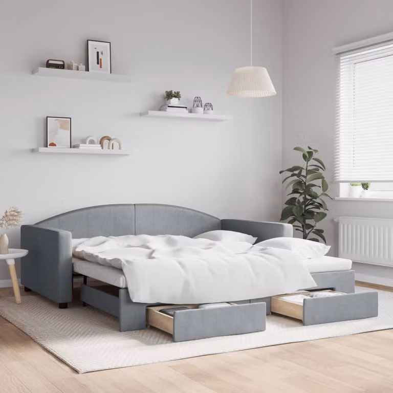 vidaXL Divano Letto Moderno con Cassetti in Tessuto Grigio L/P/H: 90 x 190 x 75 cm