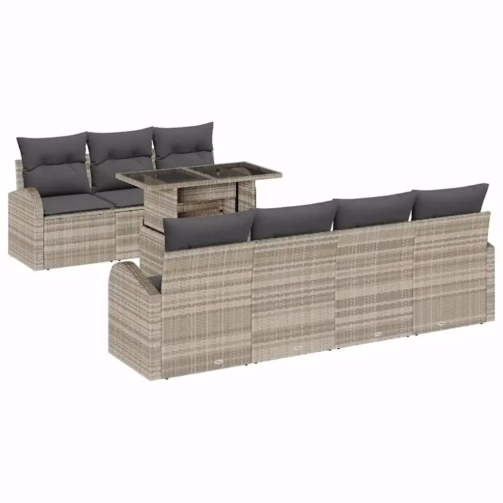 Set Divano da Giardino 8 pz vidaXL Grigio con Tavolino e Cuscini in Tessuto Resistente ai Raggi UV – 2