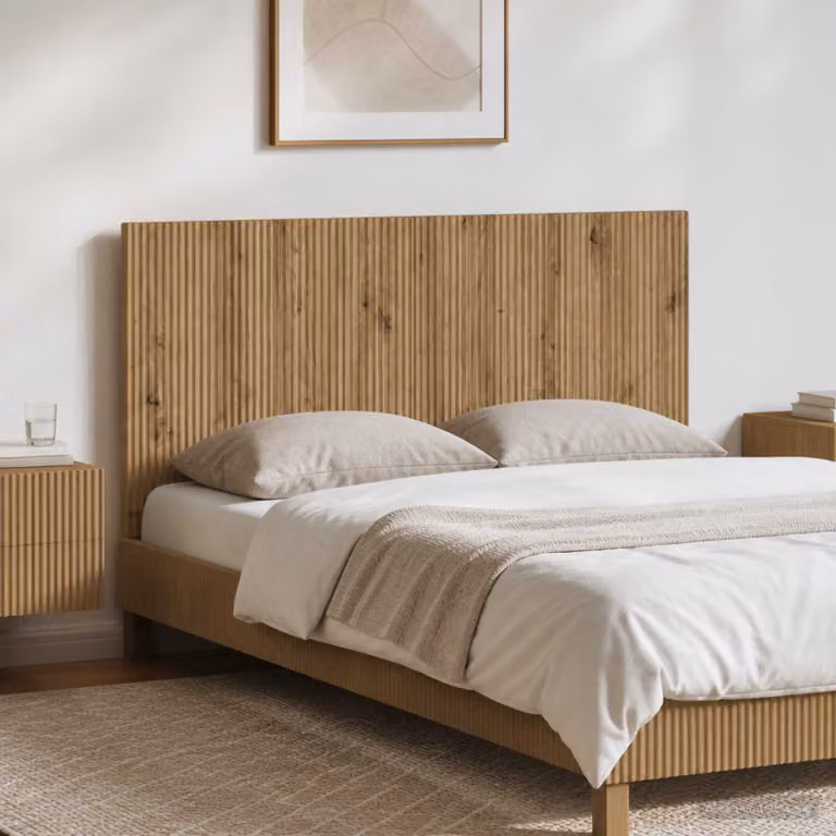 Testiera da muro vidaXL ARNHEM in legno ingegnerizzato color rovere con mensola integrata L: 120 cm, H: 50 cm, P: 10,2 cm