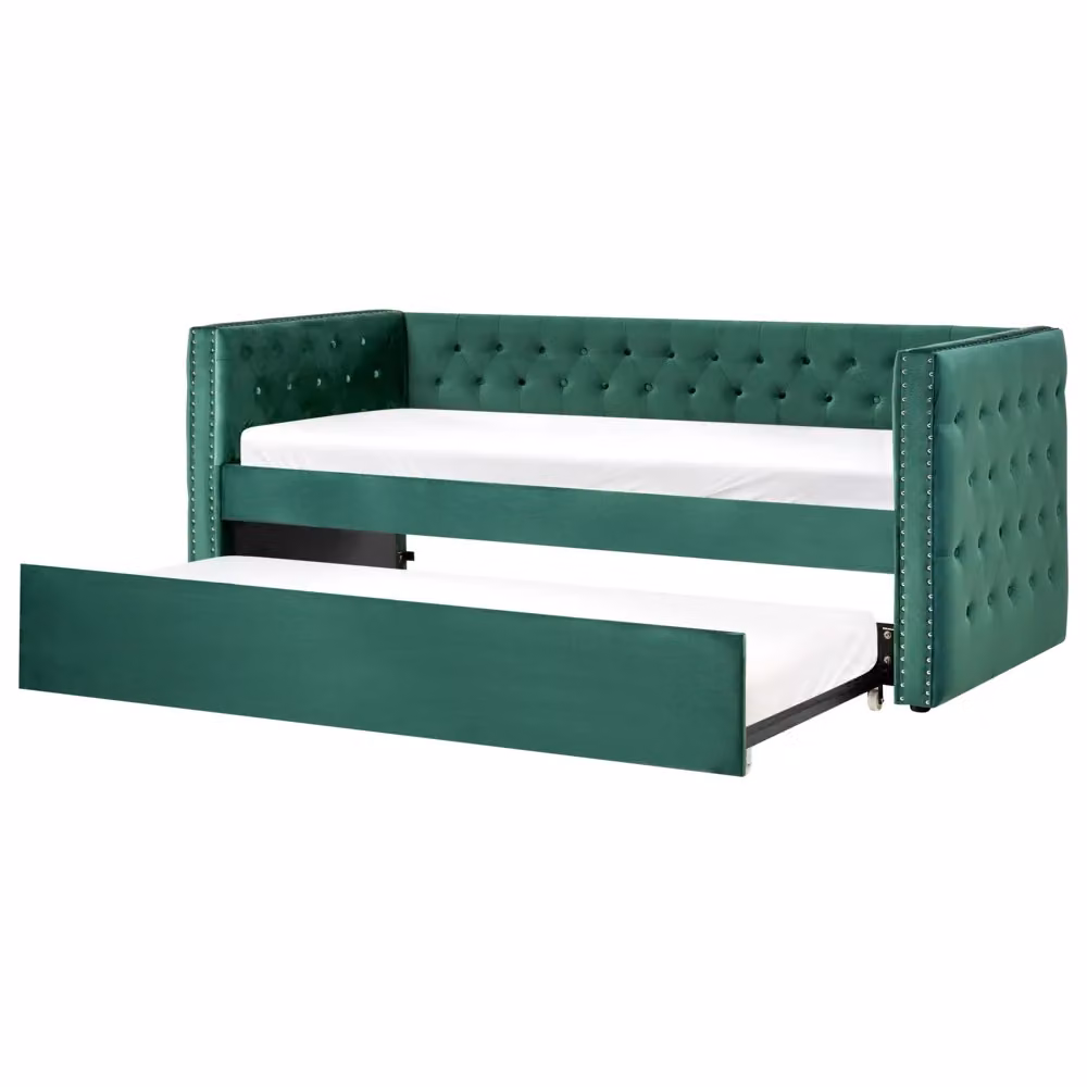 Letto da giorno estraibile Beliani in velluto verde con finiture glamour e rete a doghe, L/P: 90 x 200 cm – 2