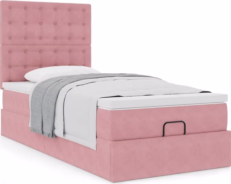 Struttura Letto Pouf con Materassi Rosa 100x200 cm Velluto