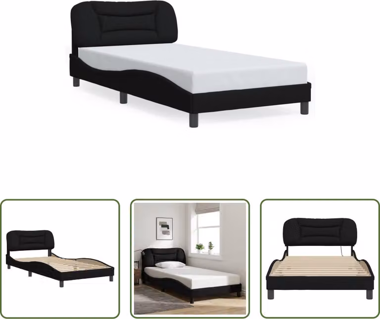 The Living Store Struttura letto con testiera nera 100x200 cm in tessuto