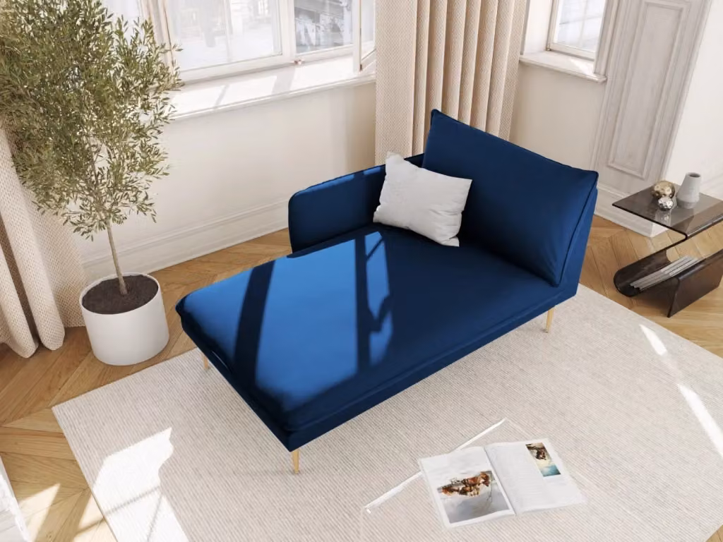 Chaise longue sinistra Vienna di Cosmopolitan Design in velluto blu reale L/P/H: 130 x 95 x 95 cm – 2