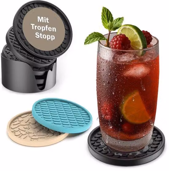Basi in silicone per bicchieri con effetto anti-goccia, lavabili in lavastoviglie, molto spesse e antiscivolo, ideali per cocktail, bicchieri, caffè, tè, estate, confezione da 6