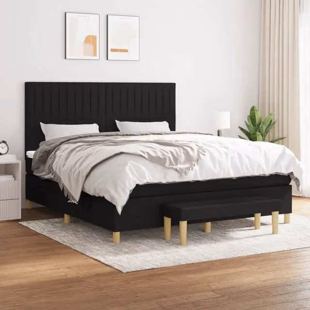 Letto Ibrido vidaXL con Giroletto a Molle e Materasso in Tessuto Nero e Bianco L/P/H: 160 x 200 x 128 cm – 1