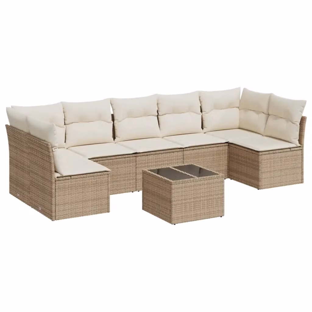 vidaXL Set Divano da Giardino 8 pz a Forma di L in Polyrattan Beige con Tavolino e Ottoman – 2