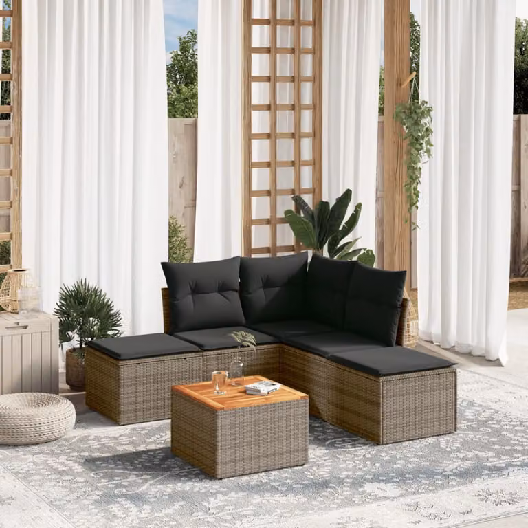Set Divano da Giardino vidaXL 6 pz in Polyrattan Grigio con Cuscini e Tavolino