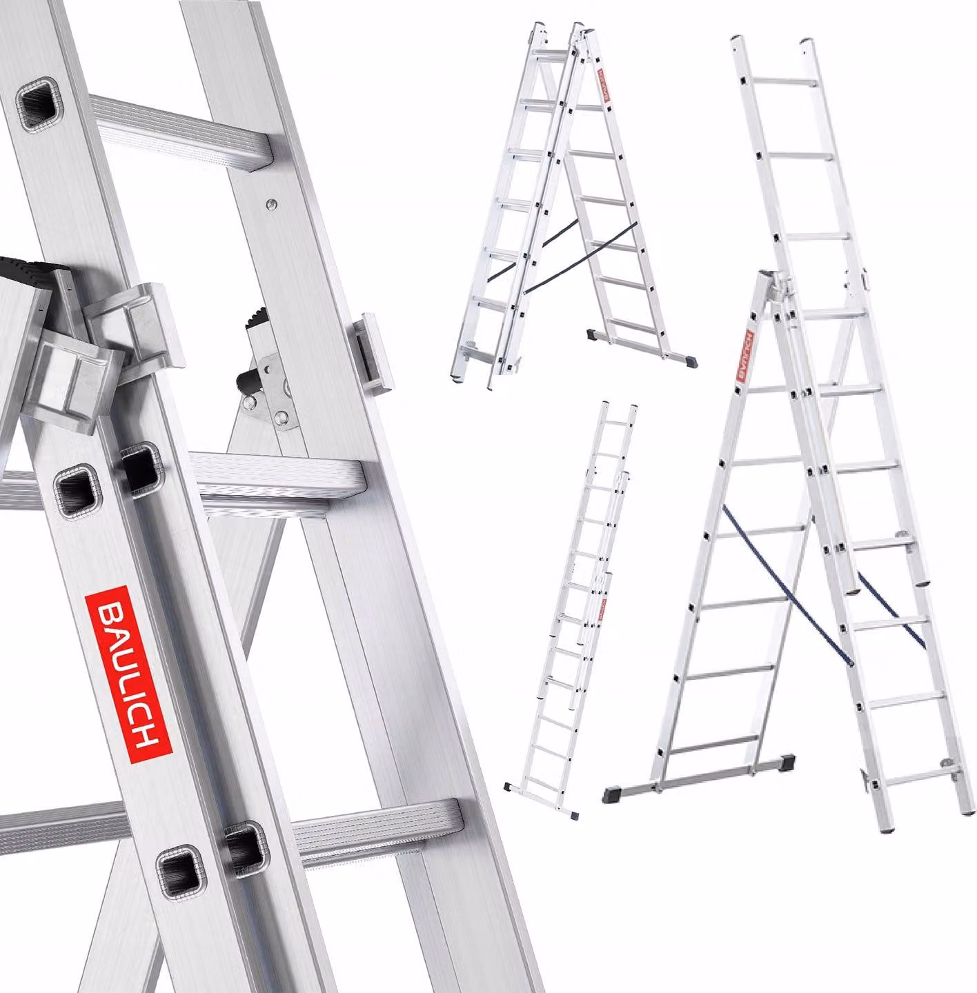 Baulich | Scala - Scala in alluminio - 3x7 - Multifunzionale - Stabilizzatore incluso - Pieghevole - Scala da lavoro - Portata 150 kg