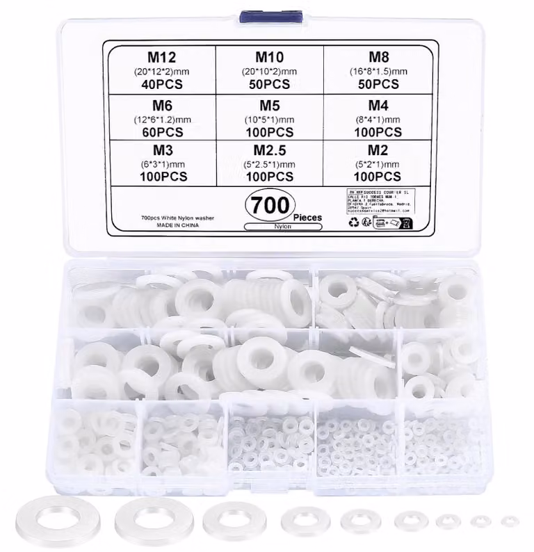 Anelli di nylon piatti, distanziatori rotondi, isolanti, assortimento da 700 pezzi