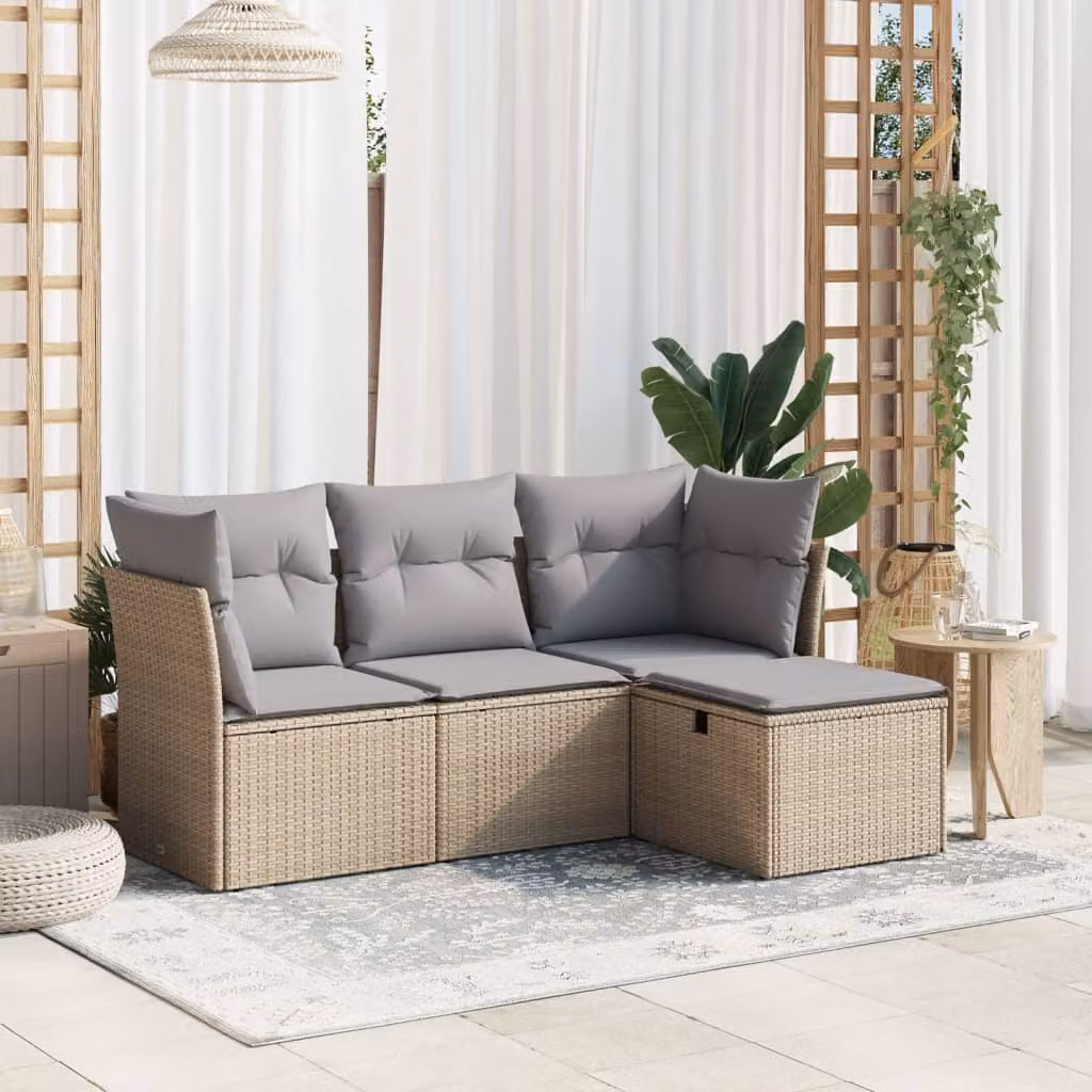 vidaXL Set Divano da Giardino a L 4 pz con Cuscini Beige e Grigio in Polyrattan e Acciaio – 1