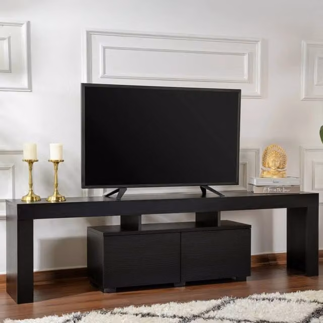 Mobile porta TV Andarna DMORA, Credenza da soggiorno moderna in MDF nero opaco, L 180 x P 31,3 x H 50 cm – 1