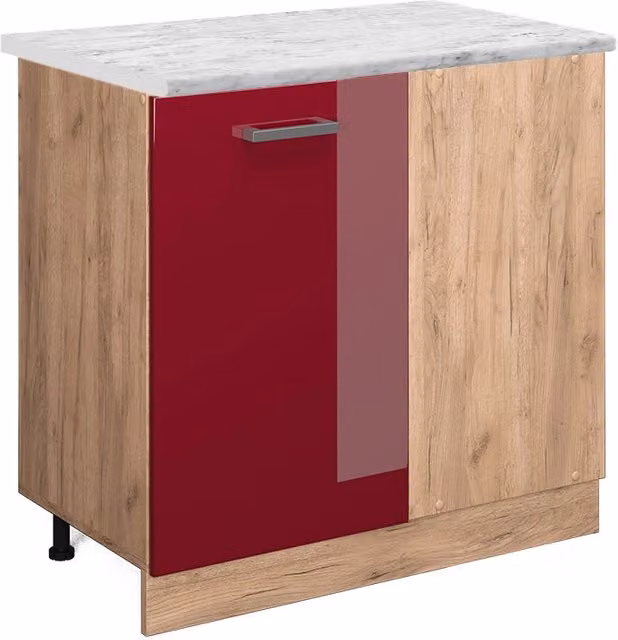 Mobile ad angolo cucina R-Line Rosso lucido/Rovere dorato 86 cm PL Marmo Vicco