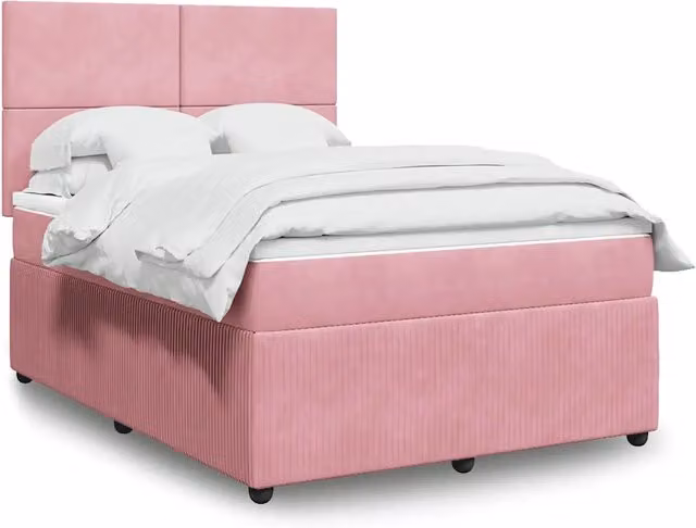 Letto con Giroletto a Molle e Materasso vidaXL in Velluto Rosa e Bianco L/P: 140 x 200 cm