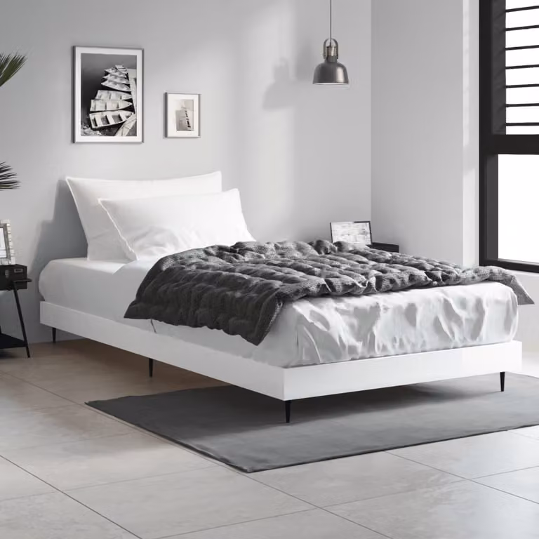 vidaXL Giroletto Bianco Lucido in Legno e Metallo L/P: 90 x 200 cm