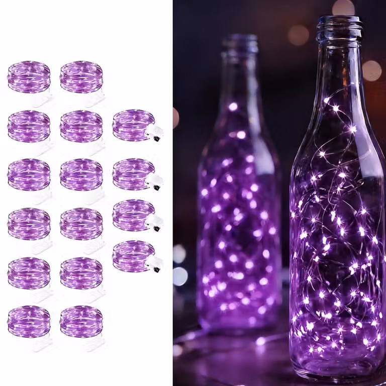 Catena luminosa, 16 luci, 1 metro, color viola, impermeabile, alimentata a batteria