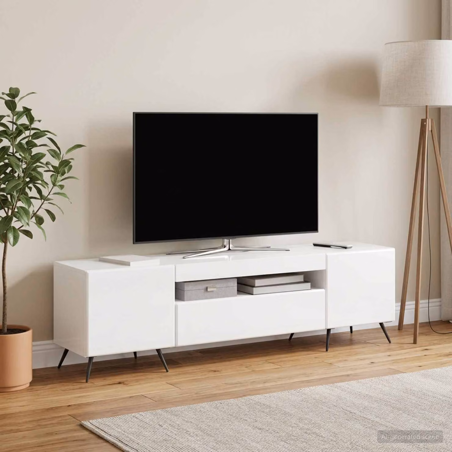 Mobile TV stand vidaXL moderno in legno MDF bianco lucido con illuminazione LED integrata per soggiorno