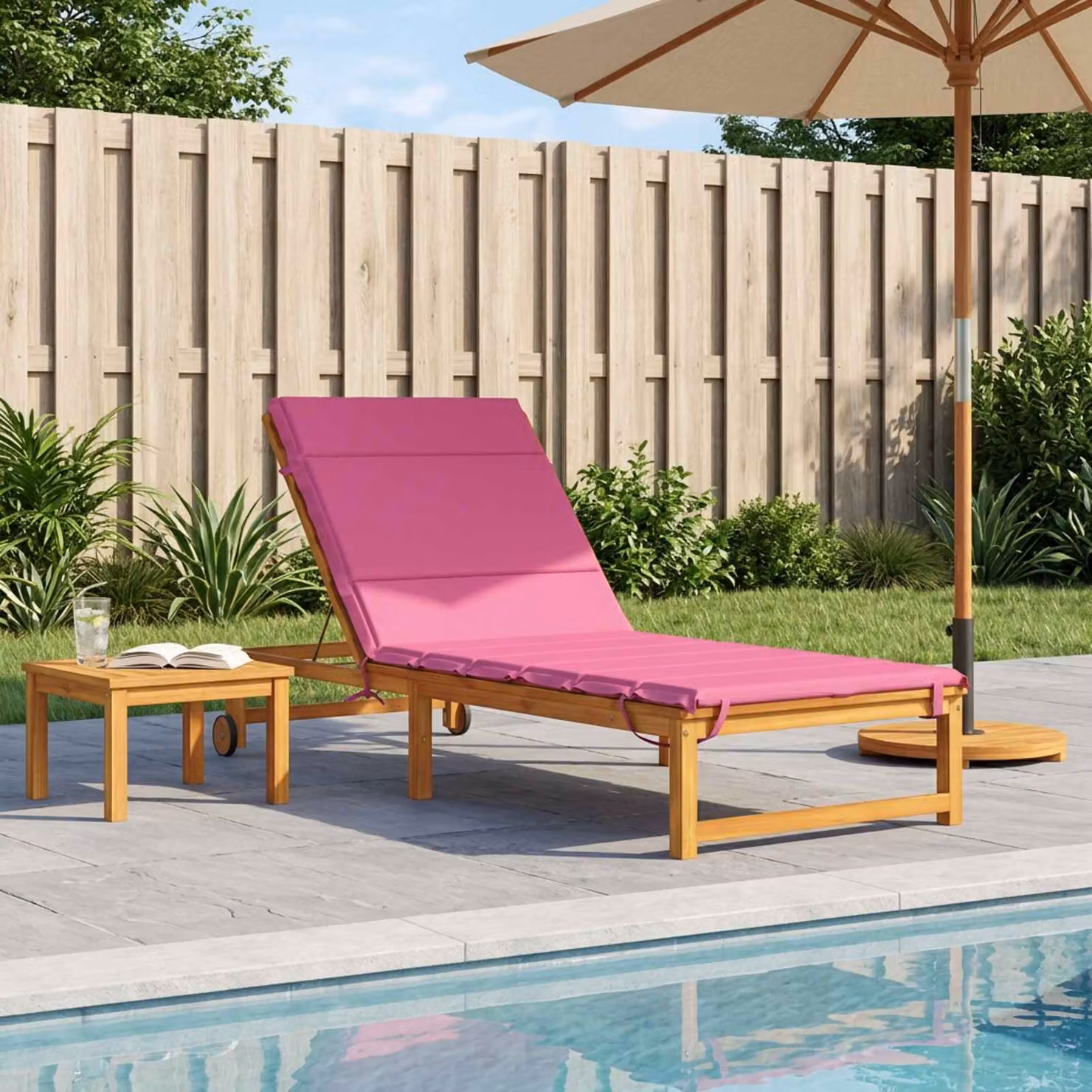 vidaXL Cuscino per Lettino GEMERT Rosa in Poliestere con Rivestimento Rimovibile e Resistente ai Raggi UV L: 200 cm, P: 80 cm, H: 3 cm