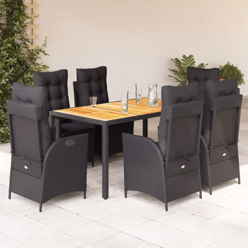 Maison Exclusive - Set da Pranzo da Giardino 7 pz Nero con Cuscini in Polyrattan