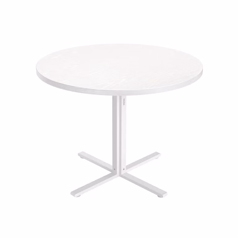 Tavolo da pranzo rotondo impermeabile in stile country per quattro persone, Bianco Neve