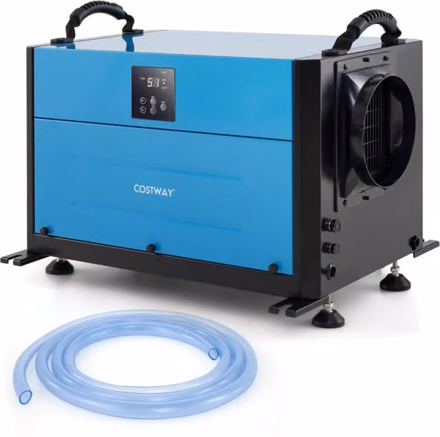 Deumidificatore industriale con tubo di drenaggio e sbrinamento automatico, Deumidificatore per spazi ristetti Blu