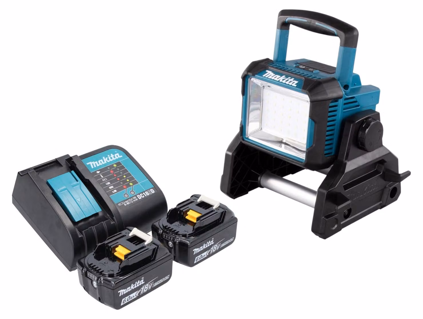 Makita DEADML 811 SG Faro da cantiere a batteria 14,4 / 18 V 3000 lm LED + 2x batteria ricaricabile 6,0 Ah + caricatore