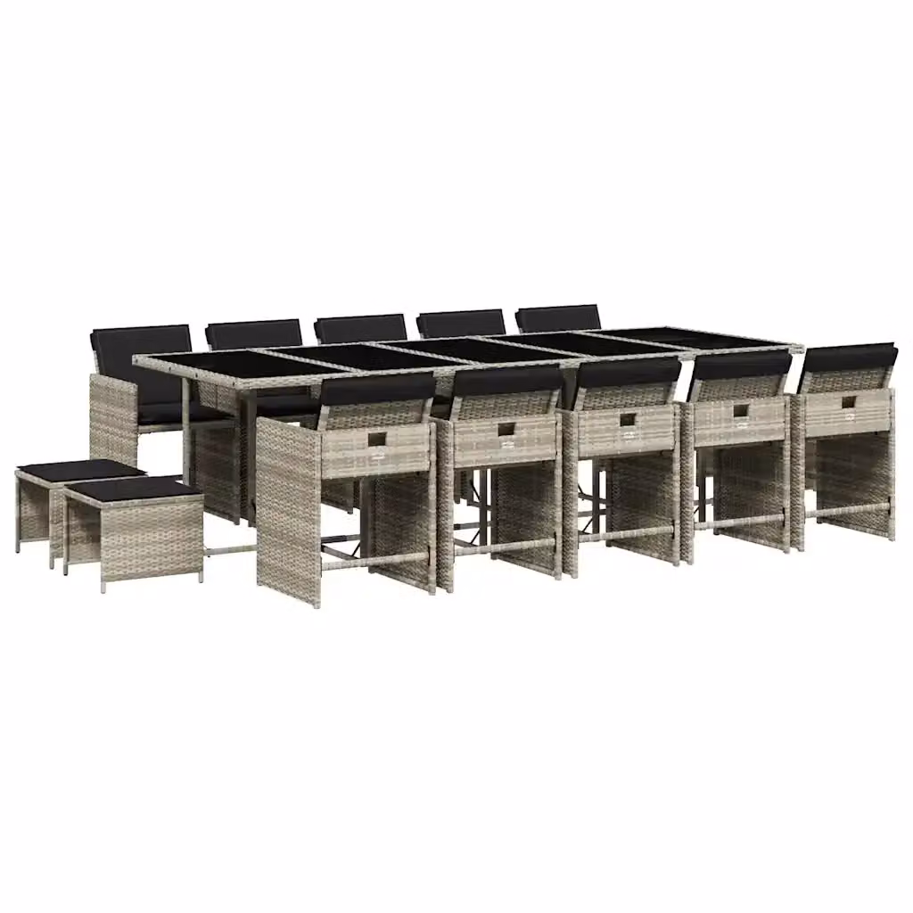 vidaXL Set da Pranzo da Giardino 15 pz in Polyrattan con Cuscini Grigio Antracite e Piano in Vetro – 2