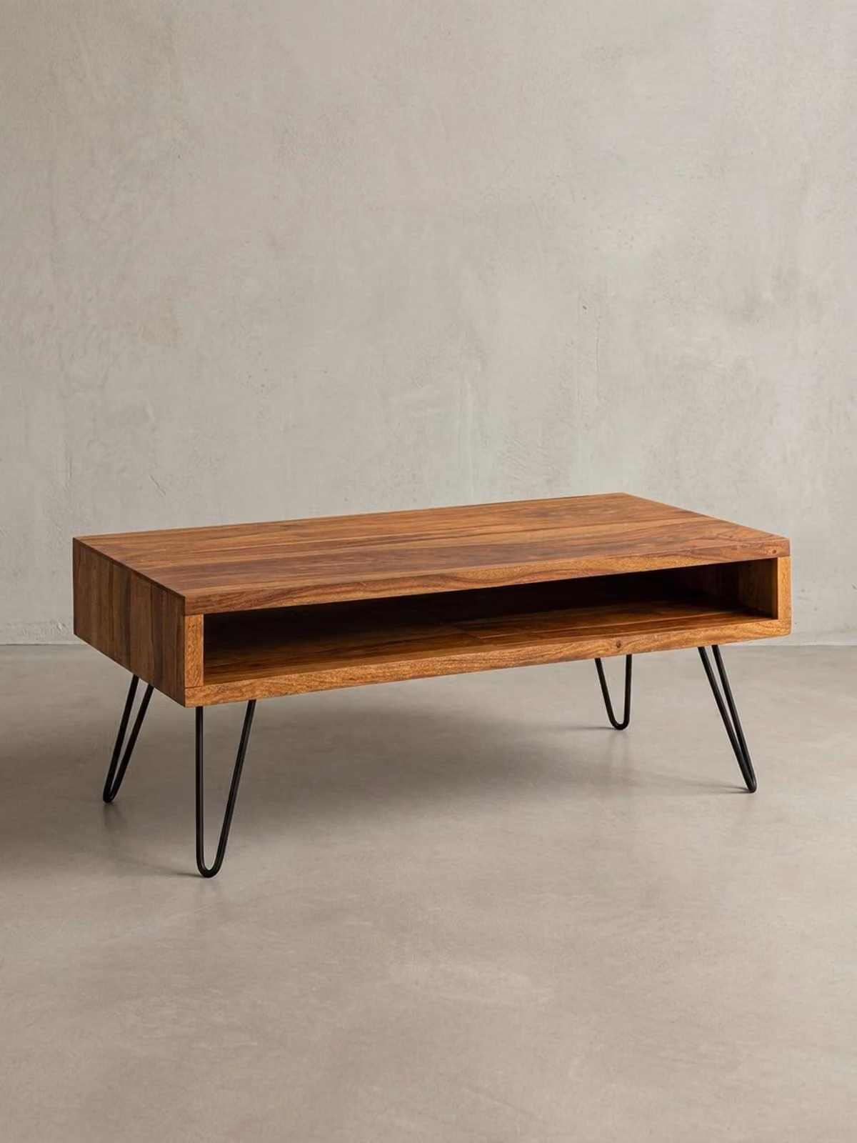 Tavolino da salotto 100x40x50 cm in legno massello di sheesham / metallo, tavolino da salotto di design, tavolo da salotto rettangolare, tavolino da caffè massiccio, grande tavolo da salotto