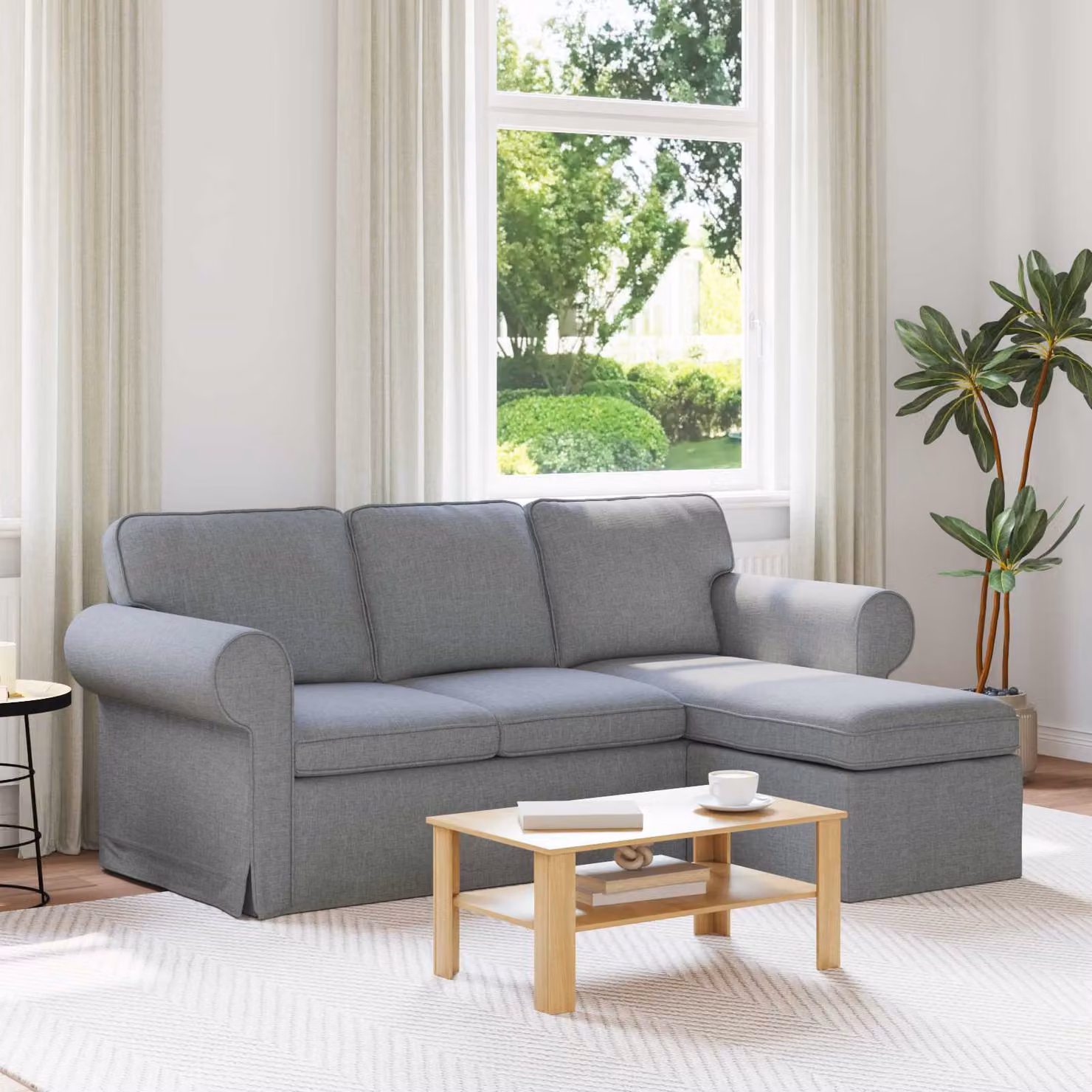 Divano angolare moderno vidaXL in tessuto grigio con struttura in metallo L/P/H: 195 x 138 x 80 cm – 1