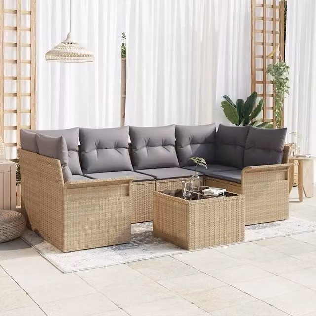 Set Divano da Giardino 7 pz Beige polyrattan 3345260
