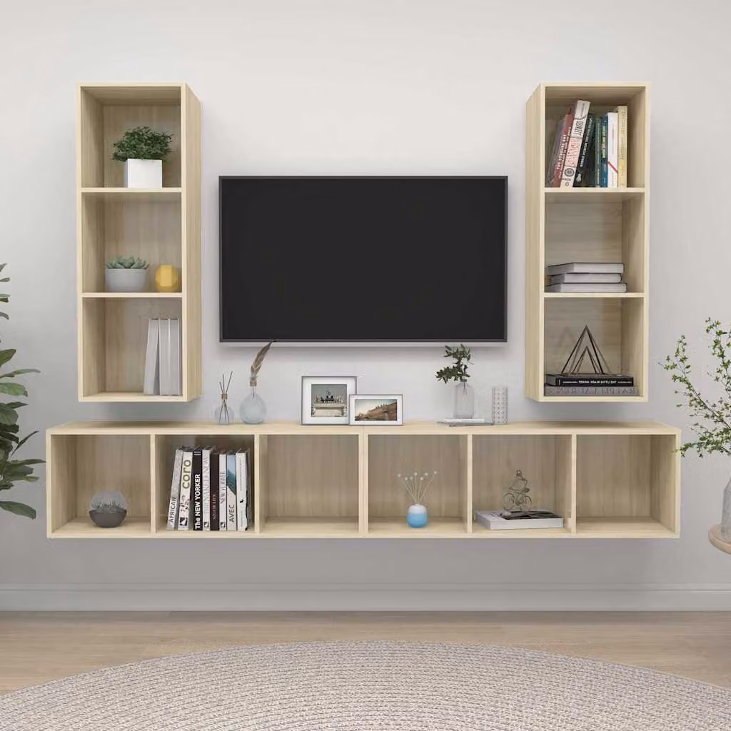 Mobile TV a parete vidaXL in legno multistrato Rovere Sonoma, colore marrone e beige