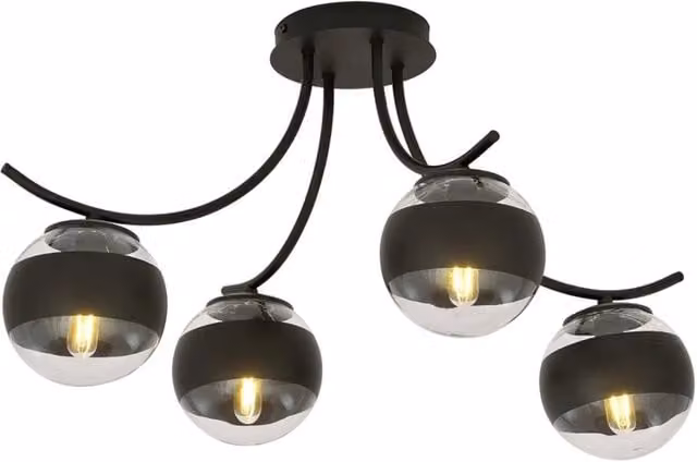 Plafoniera Moderna Polus Luceart-Classic in Acciaio Nero con 4 Luci E14 e Vetro Trasparente