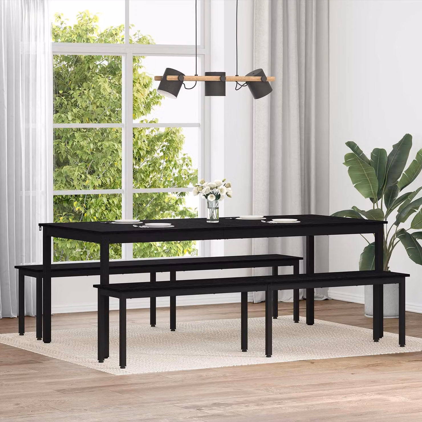 Panchina vidaXL in legno ingegnerizzato e metallo, colore nero, L 200 x P 35 x H 45 cm