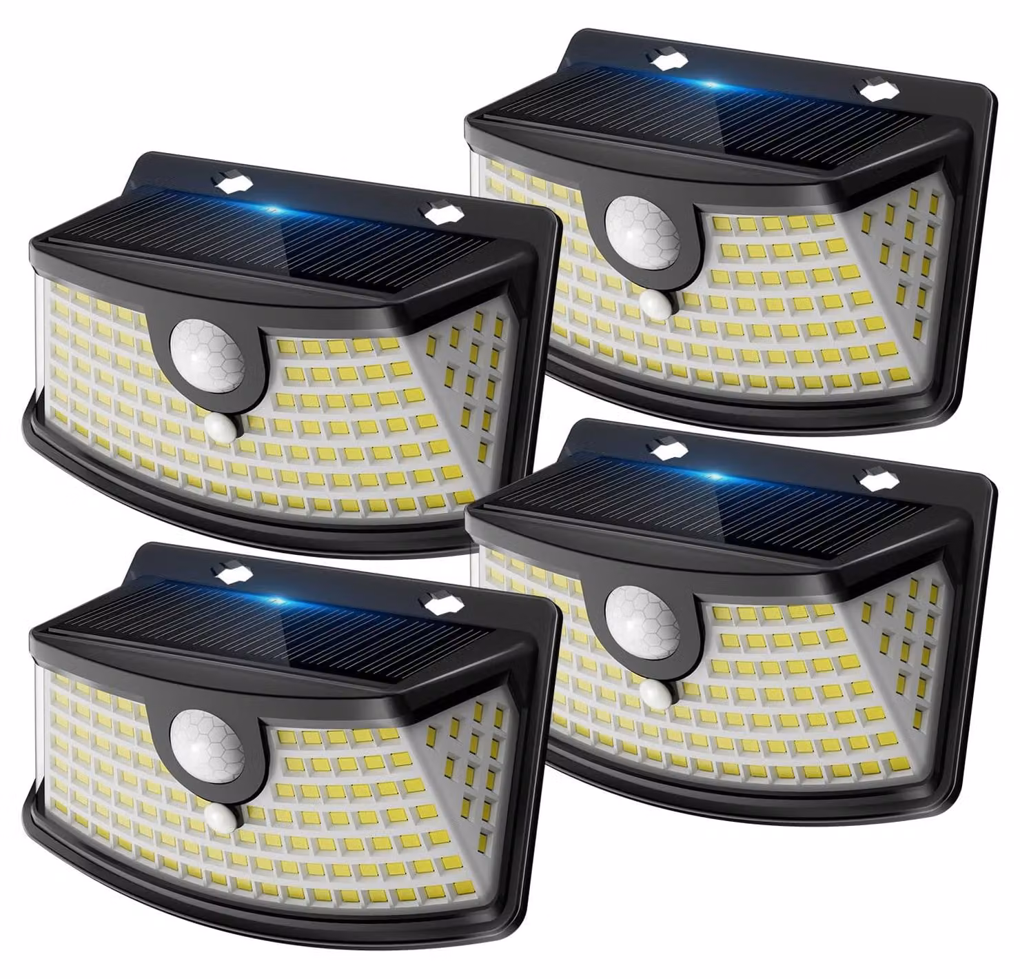 Illuminazione solare esterna con sensore di movimento, lampada solare da parete, 120 LED, grado di protezione IP65 (resistente all'acqua), confezione da 4 pezzi
