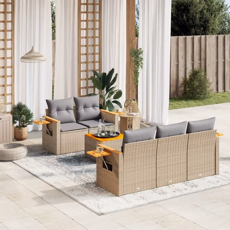 Set Divano da Giardino vidaXL 6 pz in Polyrattan con Cuscini Beige e Grigio per Esterno