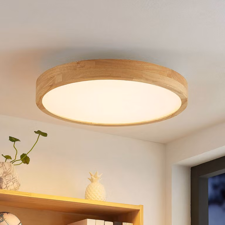 Plafoniera soffitto Lanira Lindby, dimmerabile, Legno chiaro, Soggiorno / Sala da pranzo, Legno, Moderno, Plafoniera