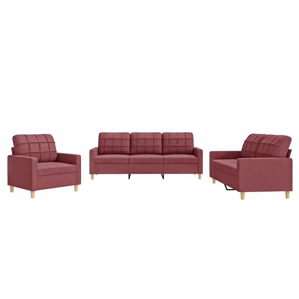 Set di divani 3 pezzi vidaXL in tessuto rosso con cuscini per soggiorno in stile moderno – 2