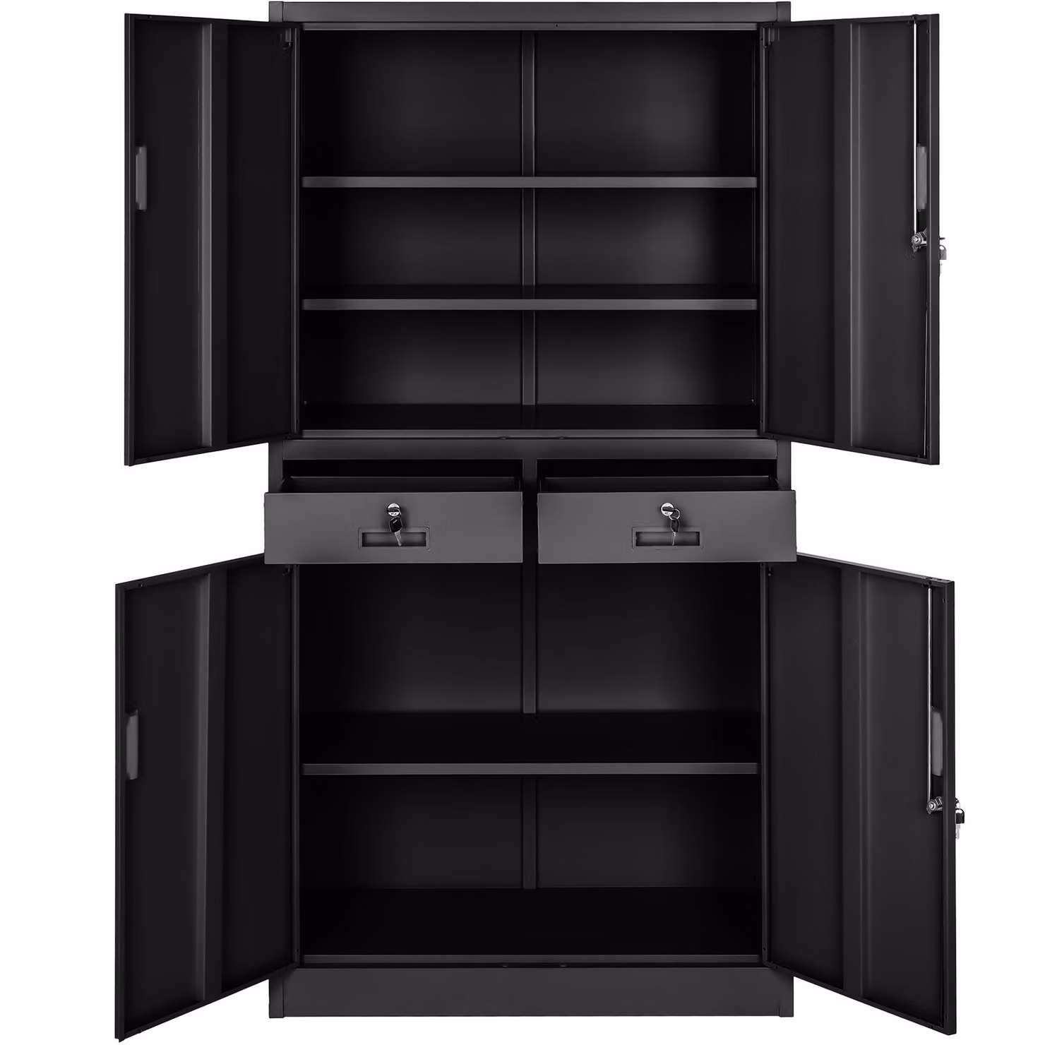 Armadio metallico Tectake nero con ante a battente, cassetti interni e serratura, H 180 x L 80 x P 40 cm – 3