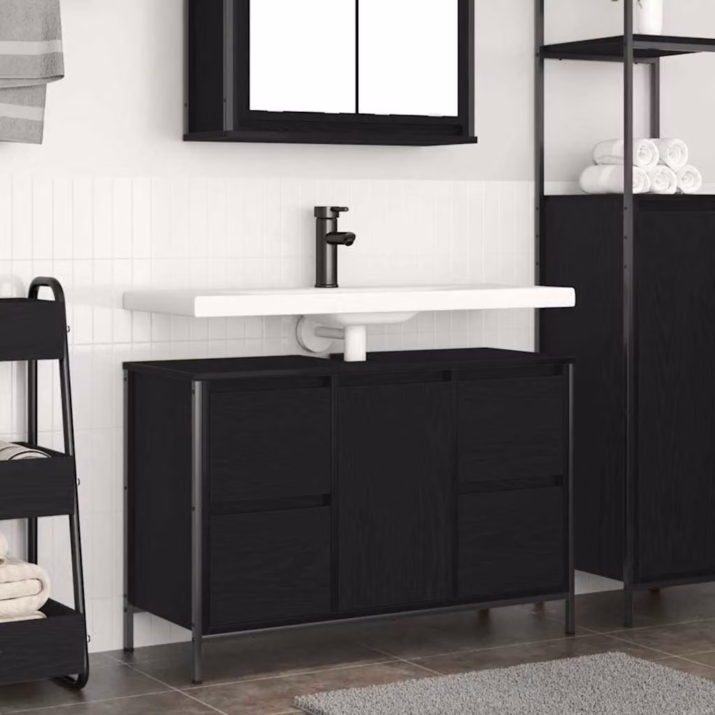 Lavabo Mobile con Cassetti vidaXL in Rovere Nero, L: 90 cm, P: 34,5 cm, H: 60 cm