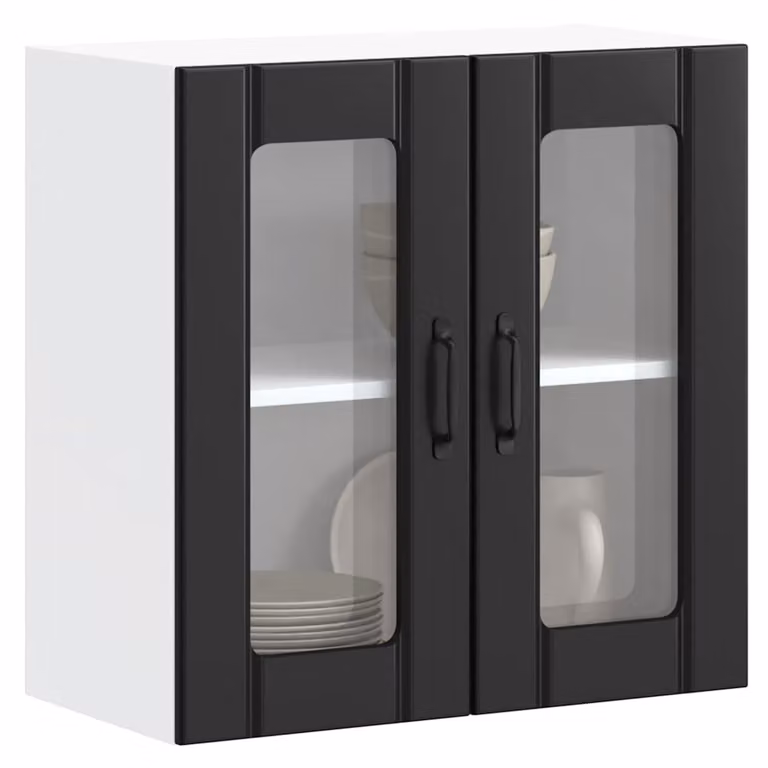Pensile da cucina moderno vidaXL con ante in vetro, colore nero, L: 60 cm, H: 60 cm, P: 31 cm